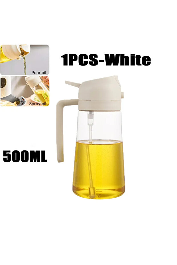White-500ml-Plastic Oil Spray Pot 2-in-1 Plastic Household Kitchen Oil Bottle Nebulizing Mist Fillin