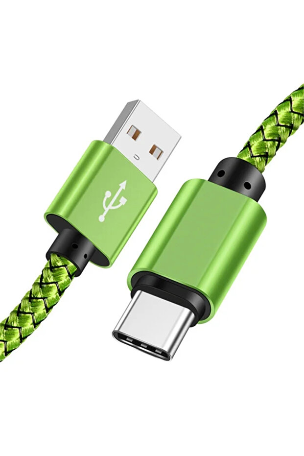كابل USB A إلى Type C بطول 2 متر باللون الأخضر 3A كابل بيانات عالي السرعة مجدول بالنايلون كابل شاحن سريع USB C Suita
