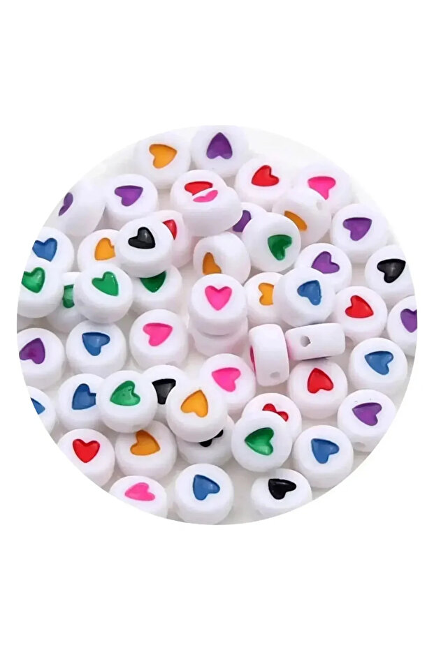 100PCS 7x4mm-Random Mixed 100/200/300/500PCS Love Heart Flat Beads Round Acrylic Jewelry Bead for Je