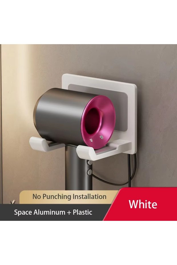 white Hairdryer Storage Rack Without Punching Bathroom Hair Dryer Hanger Toilet Multi-function Stora