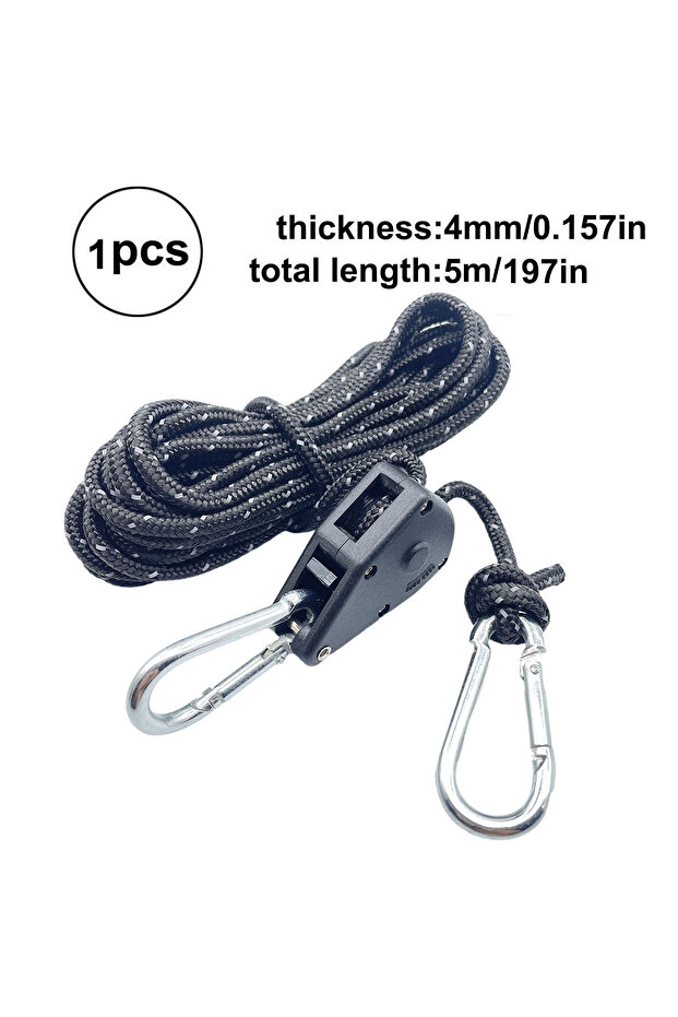 black 5m 1pc 1pc 5m Reflective Camping Tent Wind Rope Tie Down Tightener Fastening Pulley Ratchet Aw