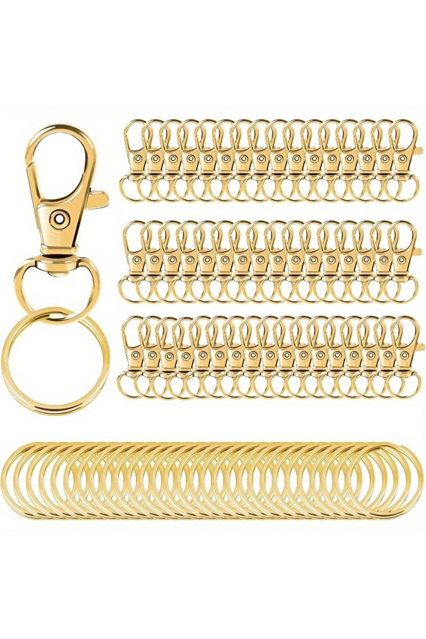 Gold 100PCS Gold Swivel Clasps Lanyard Snap Hooks with Key Rings Clip Hooks Lobster Claw Clasps for