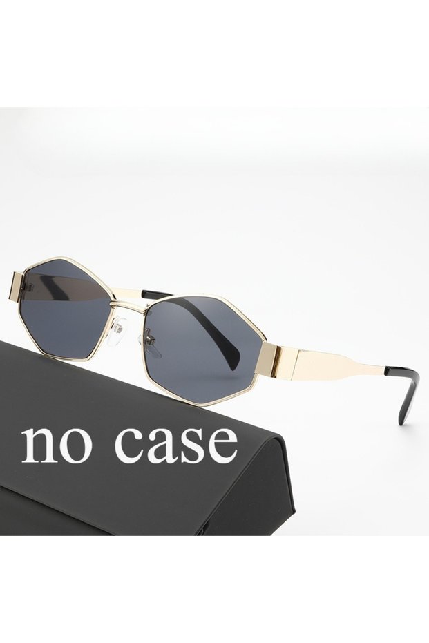 gold grey Popular Fashion Sunglasses, Polygonal Metal Sunglasses, Women's High-End Fashion Street Ph