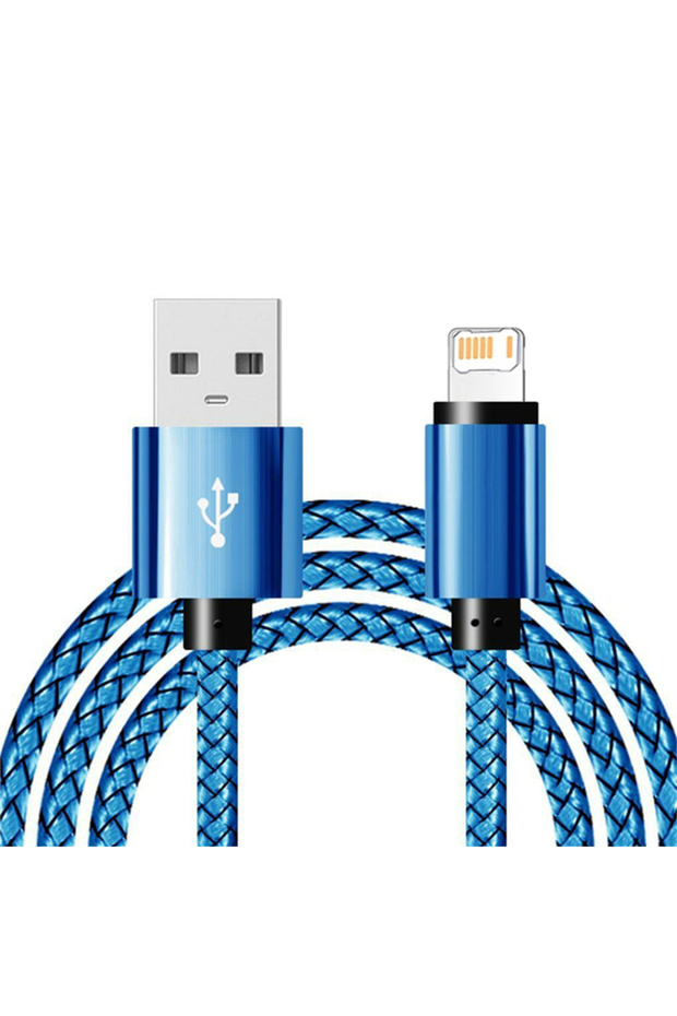 1m Blue USB Fast Charging Nylon Braided Cable For iPhone X XR XS 11 12 13 14 Pro Max 6 6S 7 8 Plus S