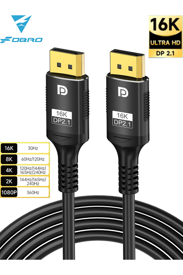 1M 16K DP2.1-1027 16K DP Cable 8K@120Hz/60Hz 4K@240Hz 80Gbps Displayport 2.1 HDR Video Audio Cable f