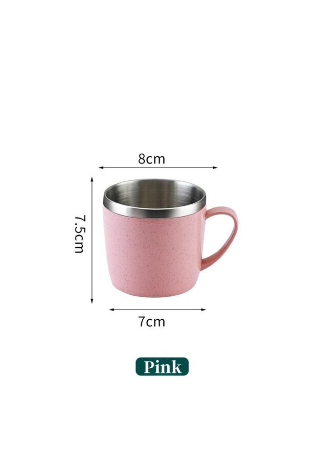220ml Pink Double Layer Anti-scalding Stainless Steel Cups Plastic Handle Coffee Milk Mug Tea Drinks