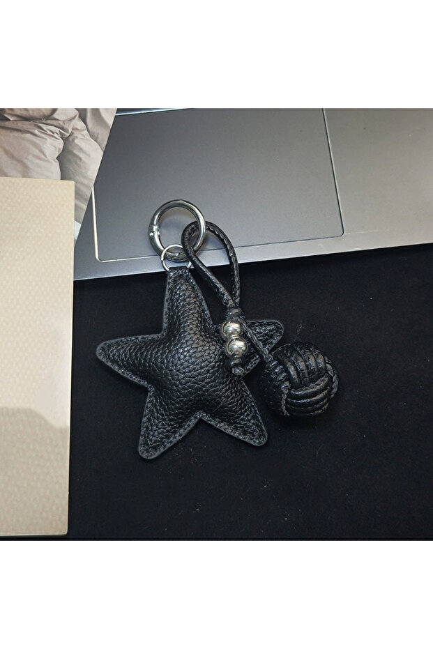 black Colorful Five-pointed Star Woven Rope Leather Pendant New Star Woven Ball Bag Pendant Keychain