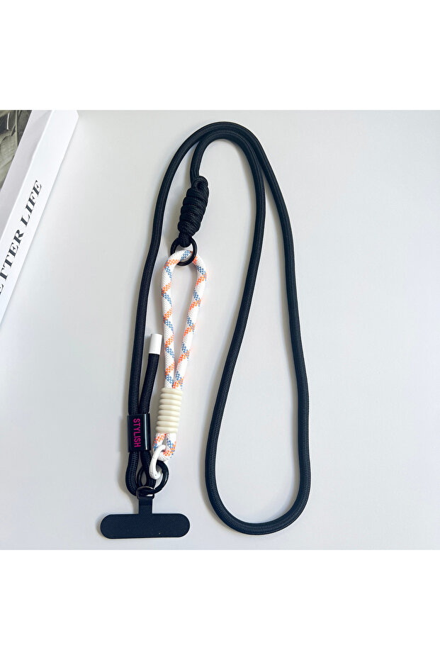 Polyester / Nylon Piano Black Simple Two-in-one Mobile Phone Lanyard, Crossbody Strap, DIY Wrist Sho