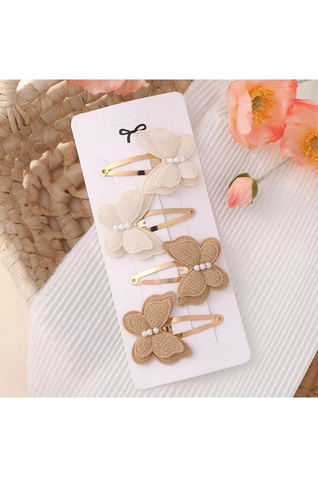 3973-6 4Pcs/set Cute Baby Girls Knitting Headwear Handmade Crochet Butterfly Alloy Hairs Clips Kids
