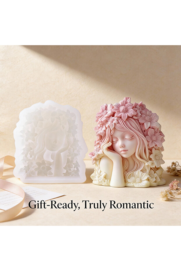 Floral Girl Relief Candle Silicone Mold, 3D Sleeping Beauty Face with Flower Crown, DIY Wax Mold ...