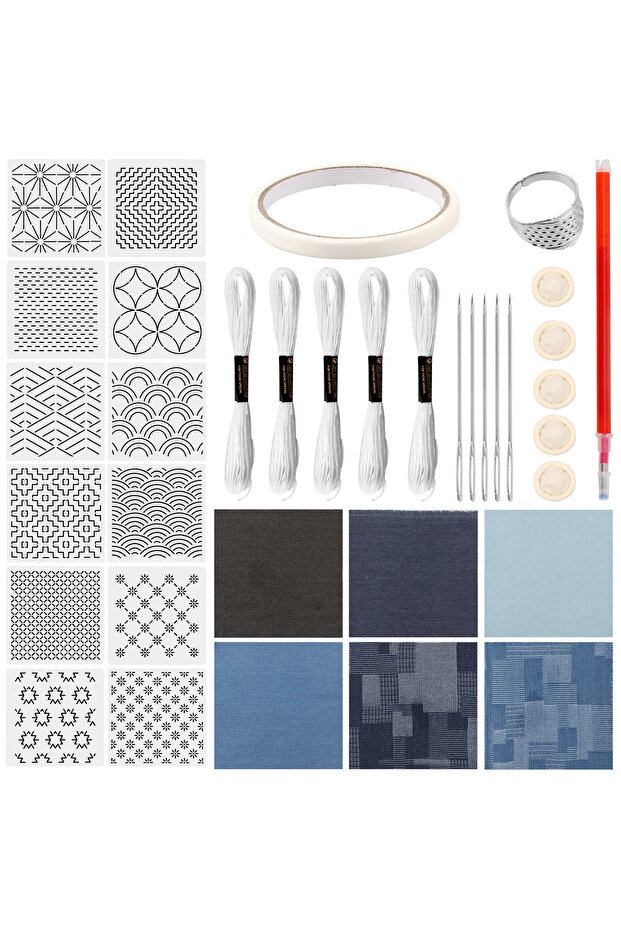 Type 1 12Pcs Sashiko Stencils Quilting Templates Set Reusable PET Traditonal Patterns DIY Handmade E