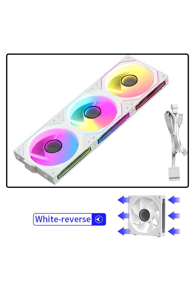 A-RGB As Show Reverse White 3in1 Coolcirc Cableless PC Case Fan 12V/4Pin PWM 800-1800RPM Silent 5V/3