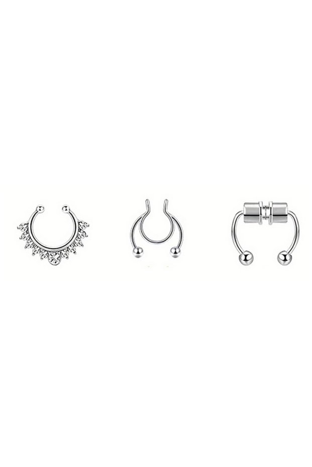 Geometric Face Nose Rings & Studs Style 5 3Pcs Fake Nose Ring Magnetic Septum Ring Fake Nose Hoop St