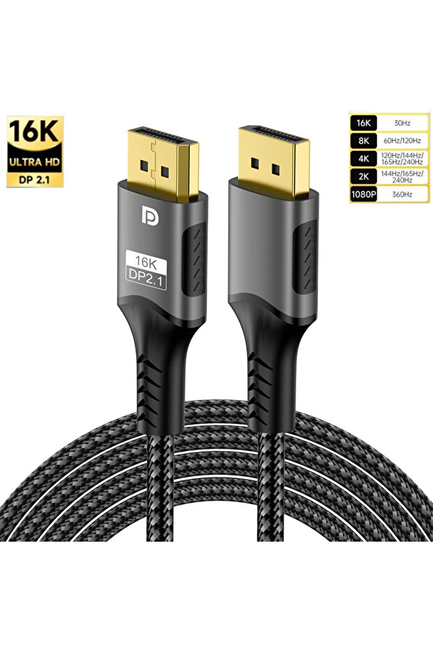 1M 16K DP2.1-1035 16K DP Cable 8K@120Hz/60Hz 4K@240Hz 80Gbps Displayport 2.1 HDR Video Audio Cable f