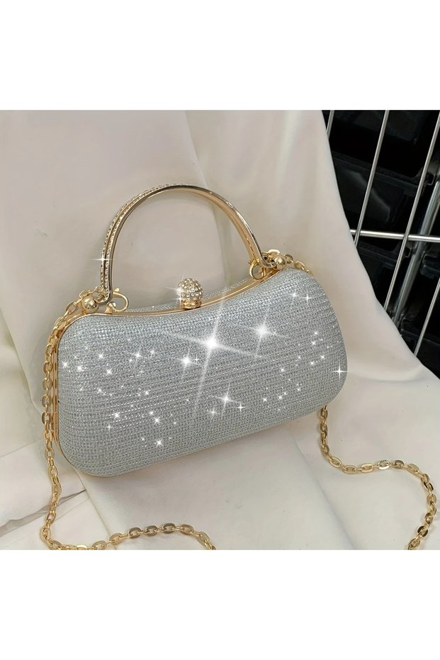 1pc-Silver 1pc New Fashion Chain Handbag Banquet Bag Shoulder Slung Small Bag Unique Handbag Gold Ba