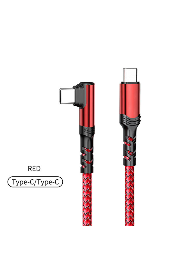 كابل USB C إلى USB C بطول 0.3 متر، أحمر اللون، 120 واط، بزاوية 90 درجة، لأجهزة iPad و MacBook Pro، للشحن السريع