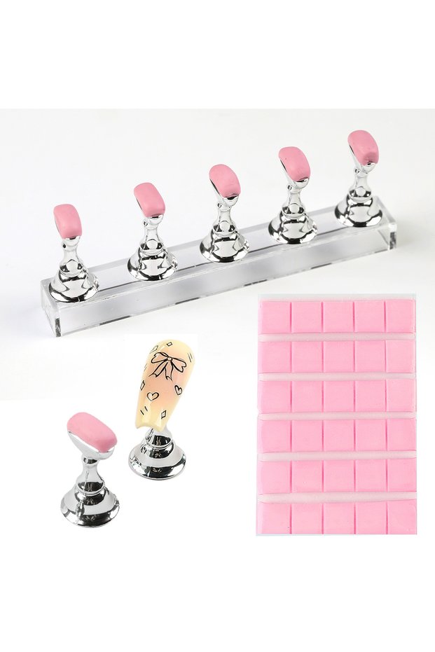 06 Nail Stand Set for Press On Nail Display Practice Art Magnetic Fake Nail Holder for Painting Nail