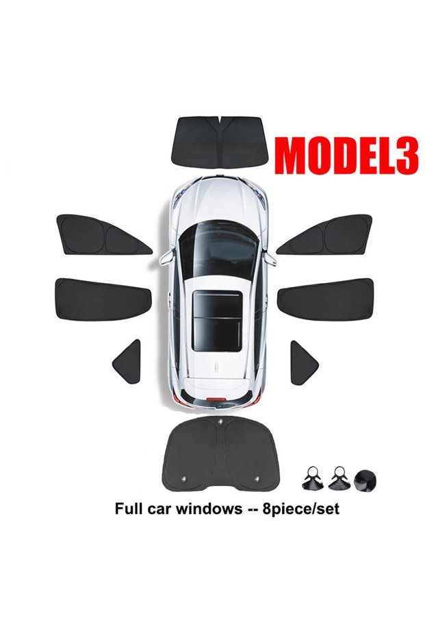 Model3 Full 8PCS For Tesla Model 3 Highland 2019-2024 2025 2026 Car Sun Shade Windshield Sunshade Co