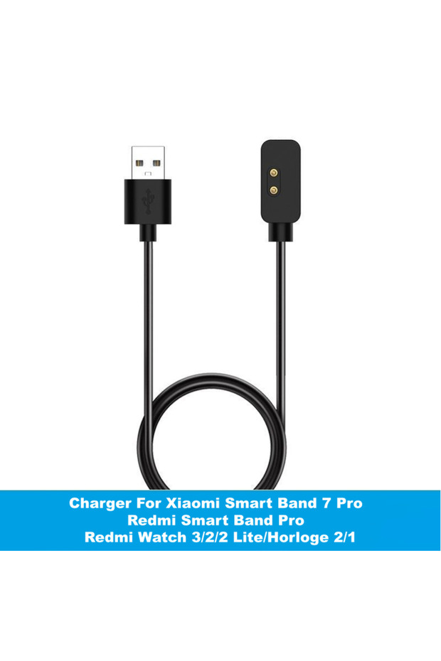 كابل شحن أسود لسوار Band 7 Pro، متوافق مع سوار Smart Band 10، 9، 8، 7 Pro، 6، 5، 4، 2، وساعة Redmi Watch 4، 3 Lite Active.