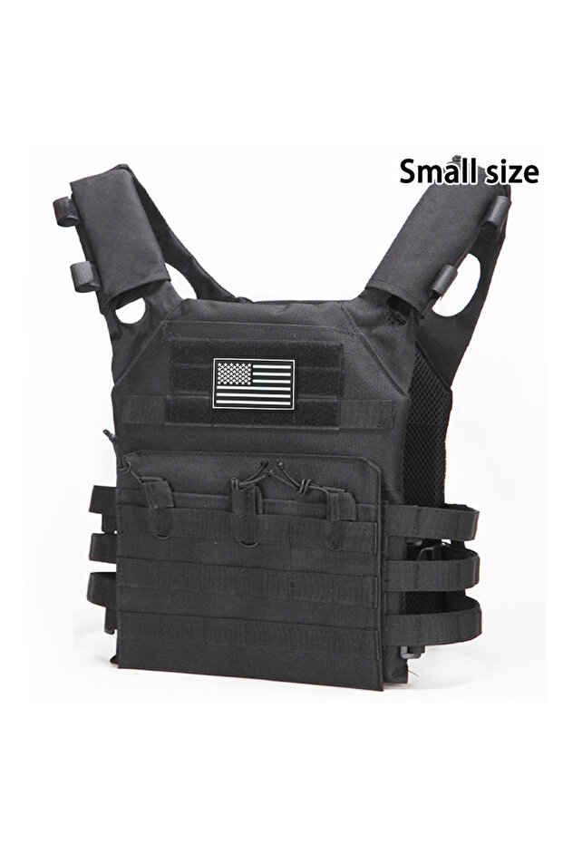 Black MOLLE outdoor training vest (including US flag emblem) with convenient expansion, lightweight