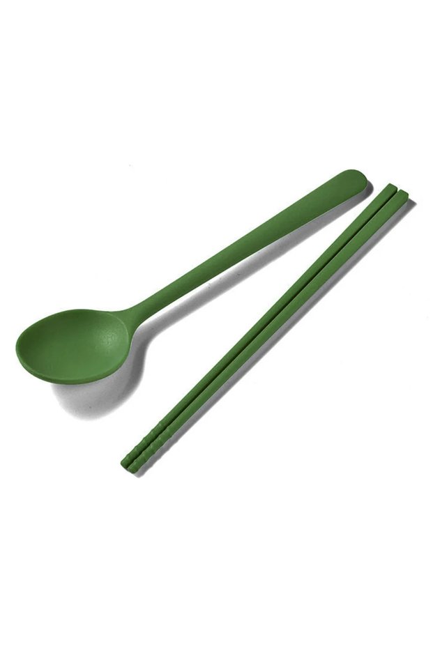 2Pcs Green 2/8Pcs Silicone Flatware Cutlery Set Sushi Sticks Coffee Tea Spoons Set Dinnerware Korean