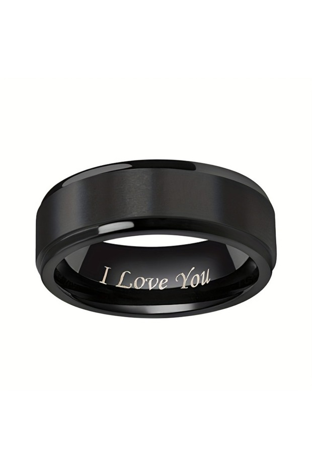 12 black 1pc I Love You Engraved Titanium Steel Ring - Durable, Hypoallergenic Mens Band, Perfect fo