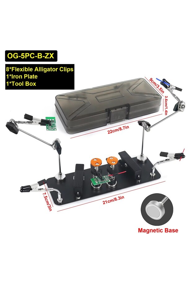 OG-5PC-B-ZX NEWACALOX Magnetic Helping Hands Soldering Third Hand with 6/8 Flexible Alligator Clips/