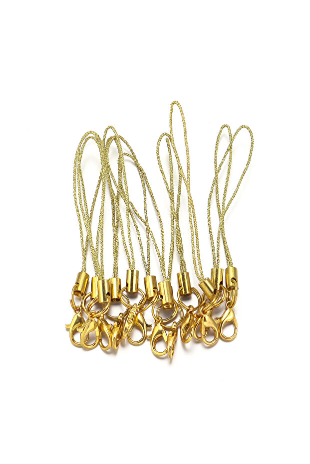 02 20pcs/lot Polyester Gold Double Loops Lobster Clasp Lanyard Strap Cord Mobile Set Charms Keychain