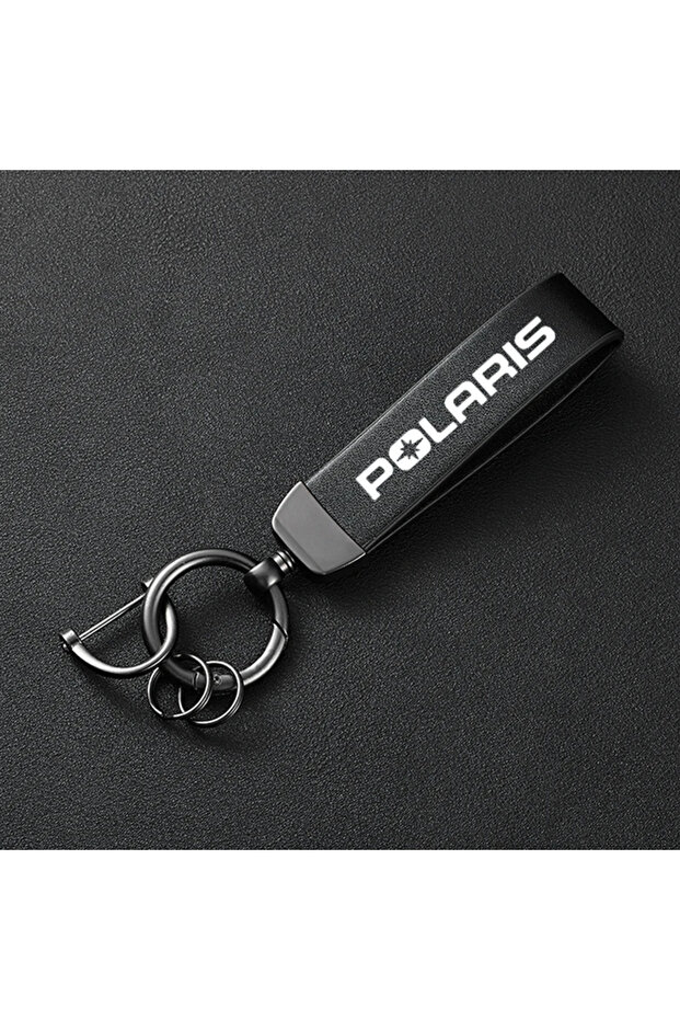 black For POLARIS Auto Accessories High-Grade Leather Car Keychain Holder Keyring