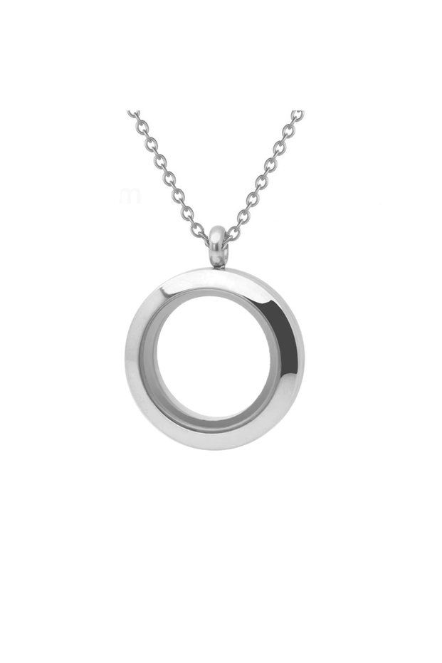 Silver Cremation jewelry Stainless Steel Memory Locket Charm Flat Round Necklace with Glass Double