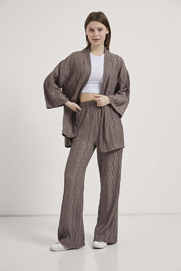 Armalife 7068 textured elastic waist pants - kimono women's set