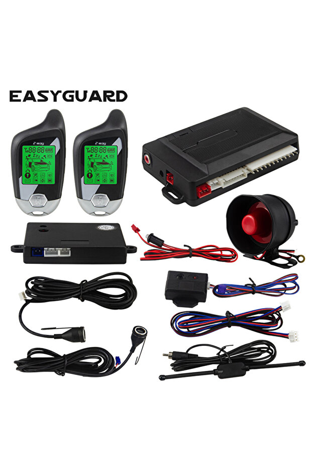 نظام إنذار للسيارة ثنائي الاتجاه من EASYGUARD مع شاشة LCD وتنبيه بالاهتزاز واستشعار بالموجات الدقيقة