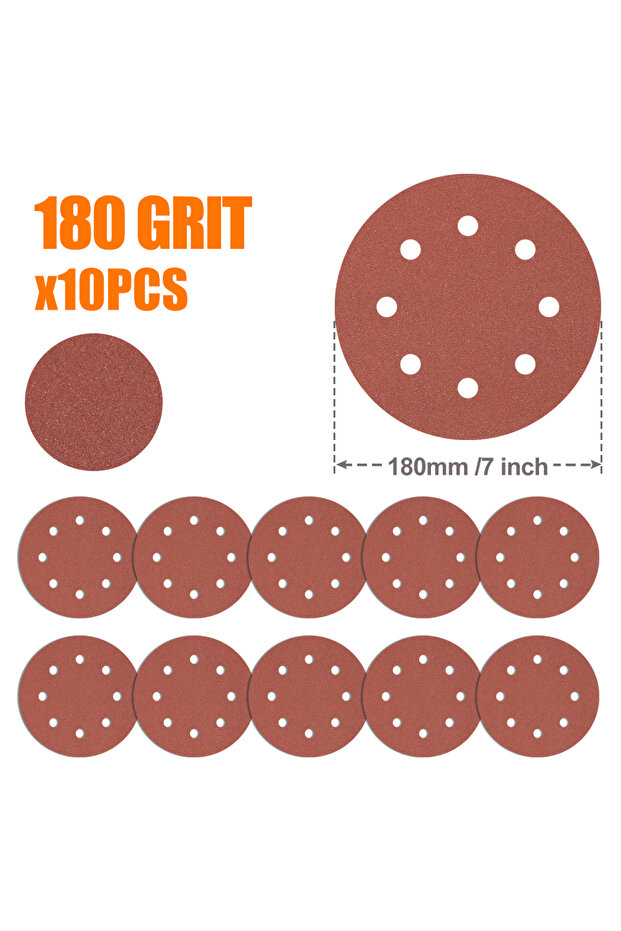 10pcs 180 Grit XCAN 10pcs 7 Inch 180mm Sanding Discs 40-1000 Grit Flocking Sandpaper Hook and Loop A