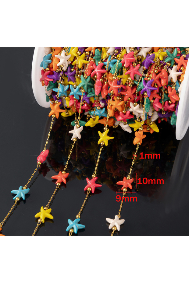 Mix 1Meter Stainless Steel Starfish Turquoise Beads Dangle Star Charms Link Chains for DIY Necklace