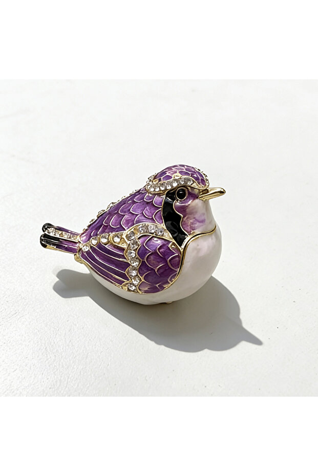 PURPLE Hand-Painted Blue Magpie Mini Jewelry Box - Zinc Alloy Multi-Purpose Decorative Box, Perfect