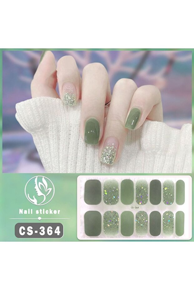 CS-364 14Tips Foil Gel Nail Stickers Semi Cured Gel Nail Stickers Glittering Nail Art Stickers Self-