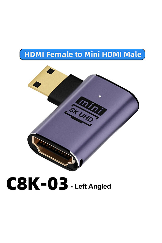 محول C8K-03 متوافق مع HDMI، كابل محول من HDMI صغير إلى HDMI2.1، سرعة نقل 48 جيجابت في الثانية، يدعم 8K بتردد 60 هرتز و4K بتردد 120 هرتز
