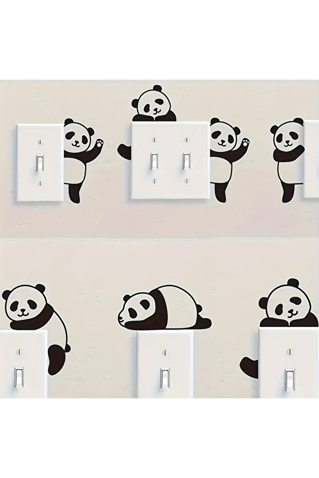 13x19cm black Panda Animal Vinyl Wall Stickers for Light Switch, Glass Surface Adhesive Decals, Matt