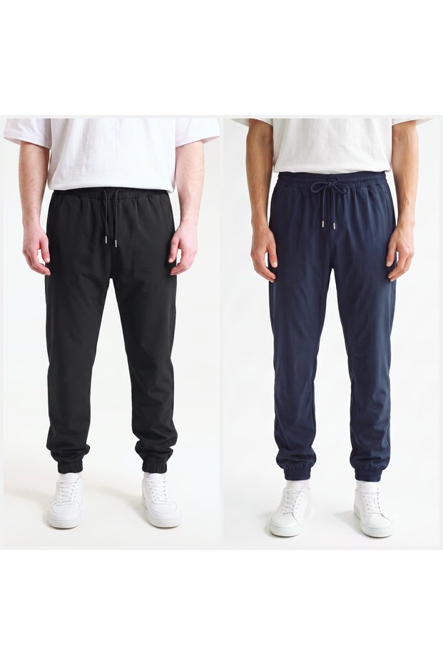 Men's 2-Piece Parachute Fabric Trousers with Elasticated Legs and Zippered Back Pockets