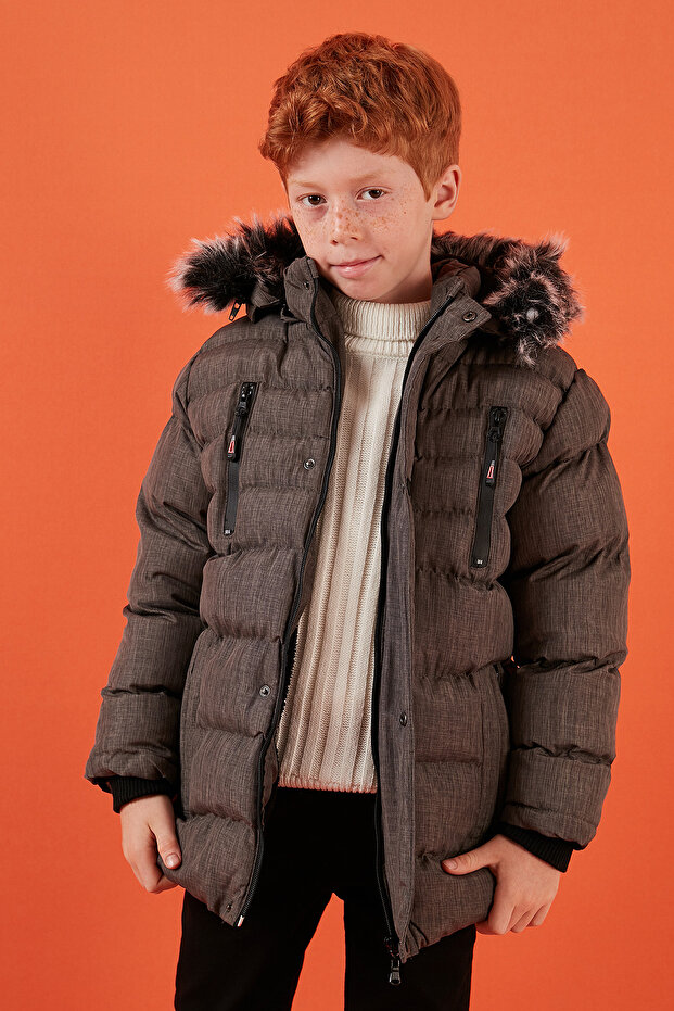 Plush Lined Inside, Removable Hood, Winter Coat with Pockets for Boys, Boy's Coat 5760024