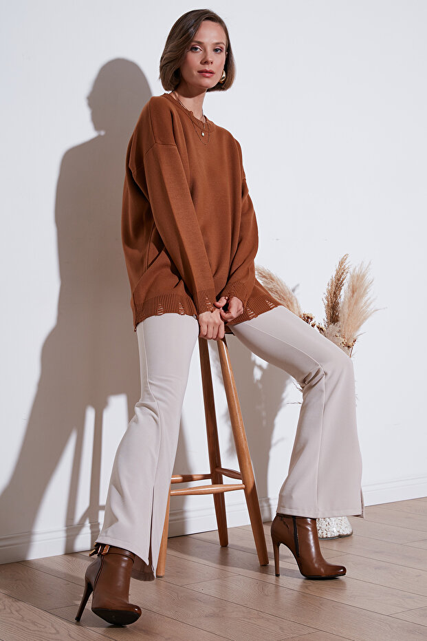Crew Neck Ripped Knit Sweater Sweater 4616167