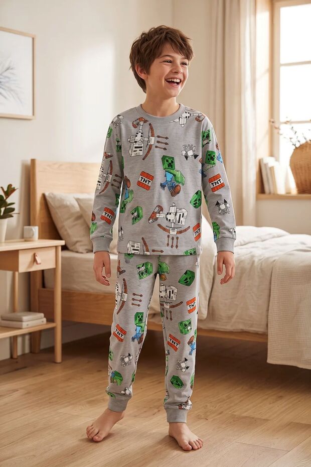 Computer Game Patterned Boys' Pajama Set