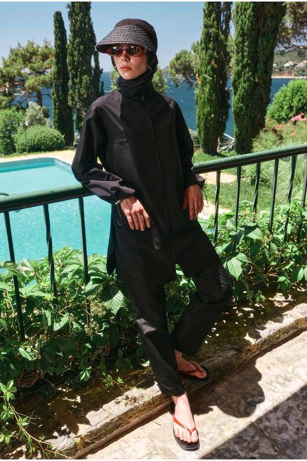 Aller Detailed Hijab Swimsuit Black