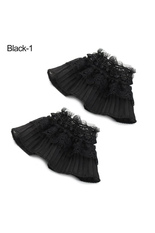 black-style1 1Pair Sun Protection Arm Cover Sweater Decorative Scar Cover Lace Cuffs Fake Sleeve Det
