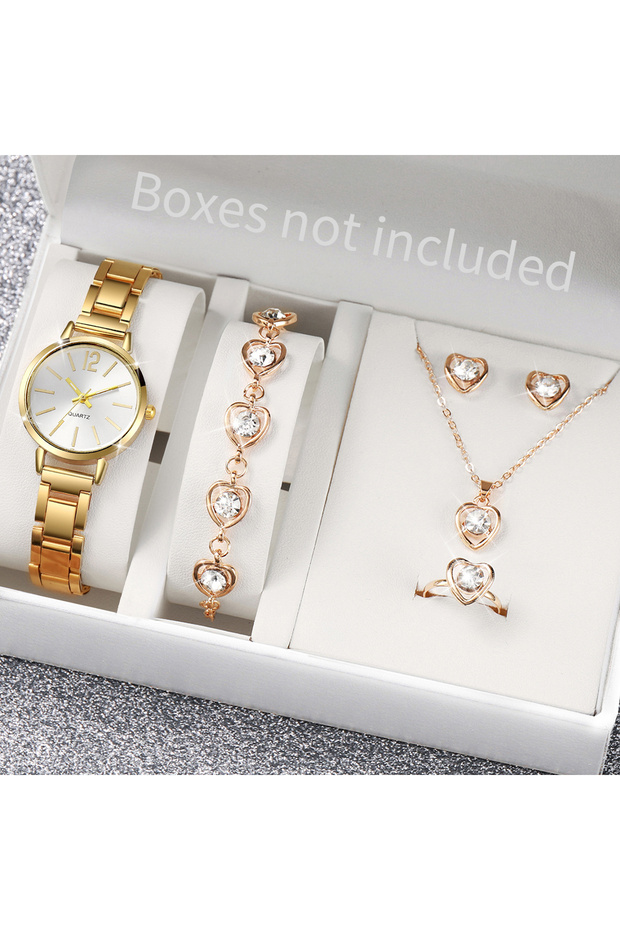 Gold I No Box 6PCS/Set Fashion Women's Quartz Watch Stainless Steel Band Wrist Watches Diamond Jewel