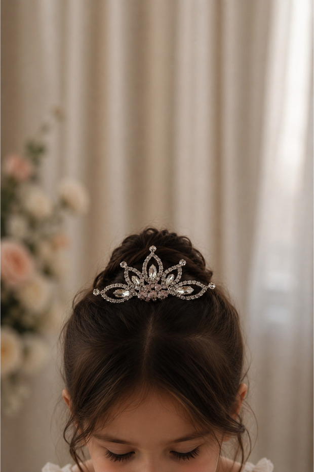 white crystal stone girl's bun crown