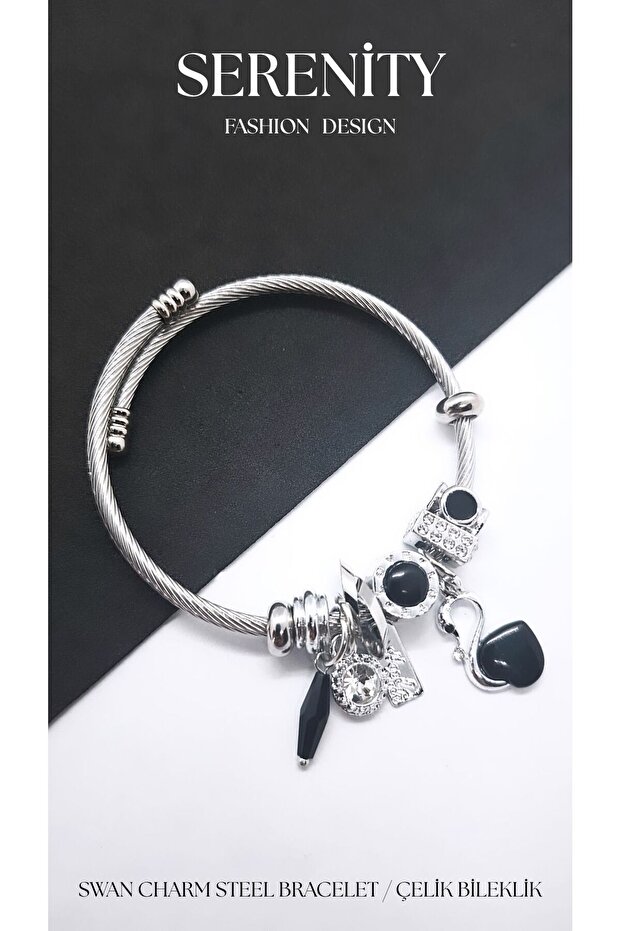 Black Swan Charm Steel Bracelet