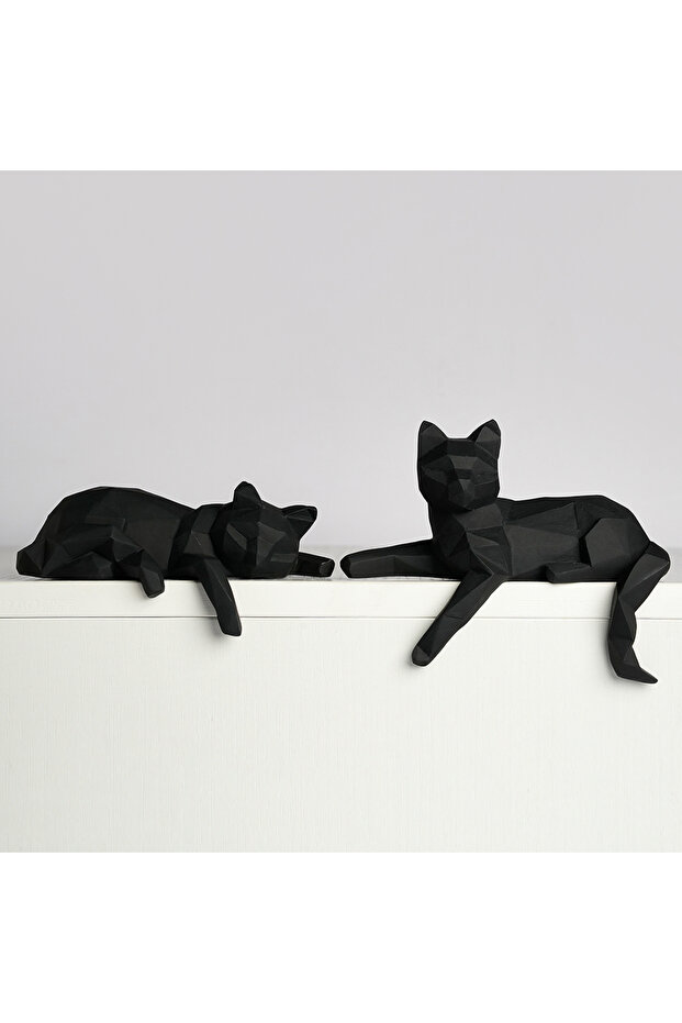 black 1 Set of Cat Sculptures with Geometric Facets, Animal Sculptures, Resin Crafts, Living Room Ho