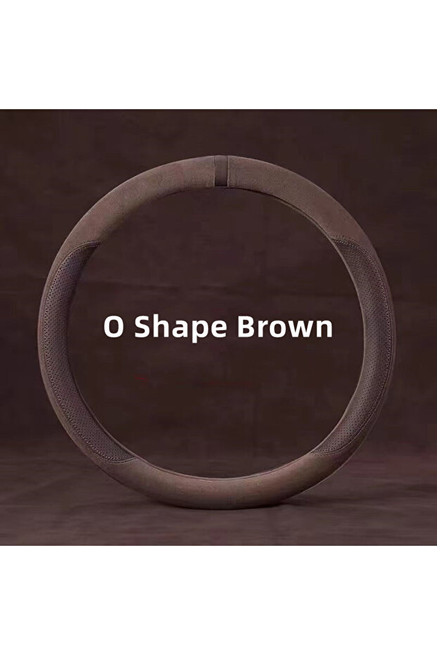 O Shape Brown Suede Cover for All Seasons Auto Steering Wheel Cover Ultra-thin Non-slip D-shaped Rou