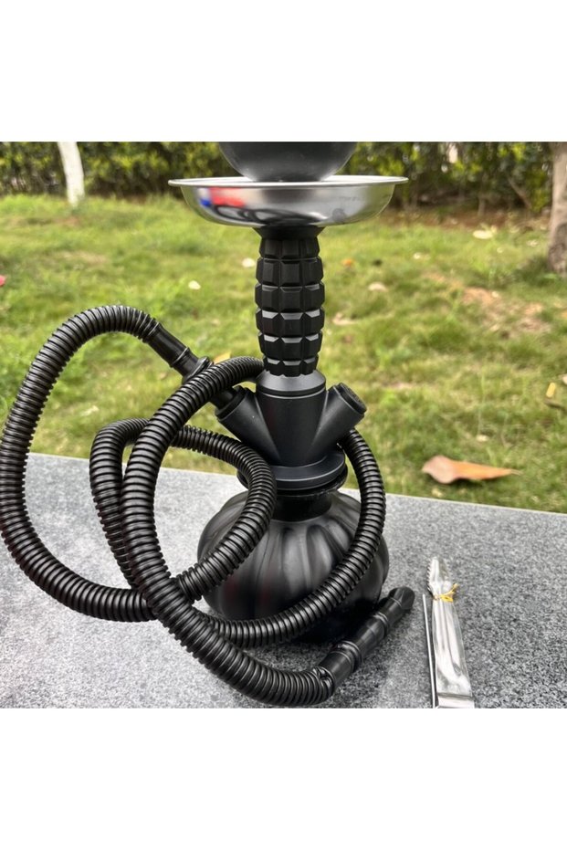 Black Acrylic Shisha Hookah Set with Single Silicone Hose for Outdoor Travel Portable Narguile Cachi